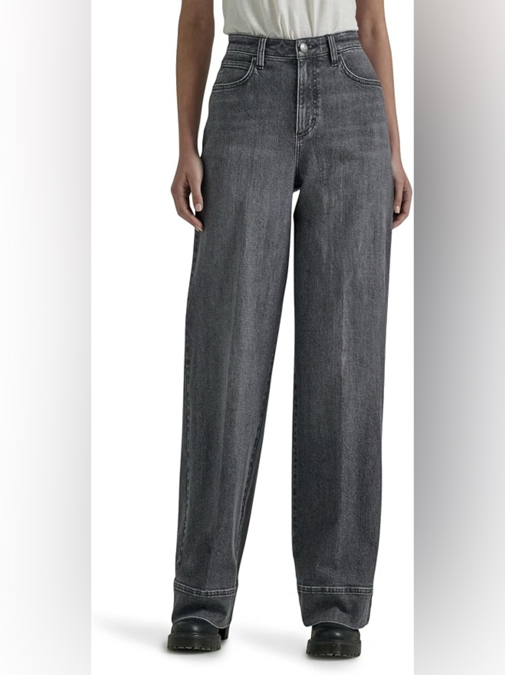12 LONG Lee Legendary High Waist Wide Leg Gray Denim Jeans